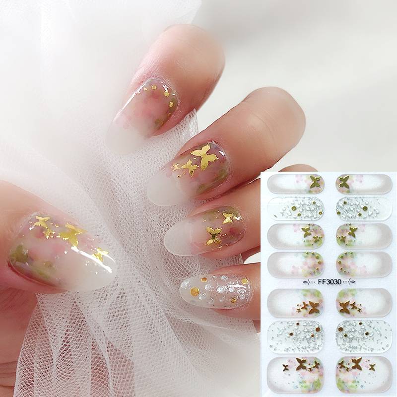 Fashionable Wholesale Nail Wrap Full Cover Wraps Polish Strips Gold Butterfly Designs Color Sticker For Beauty Salon